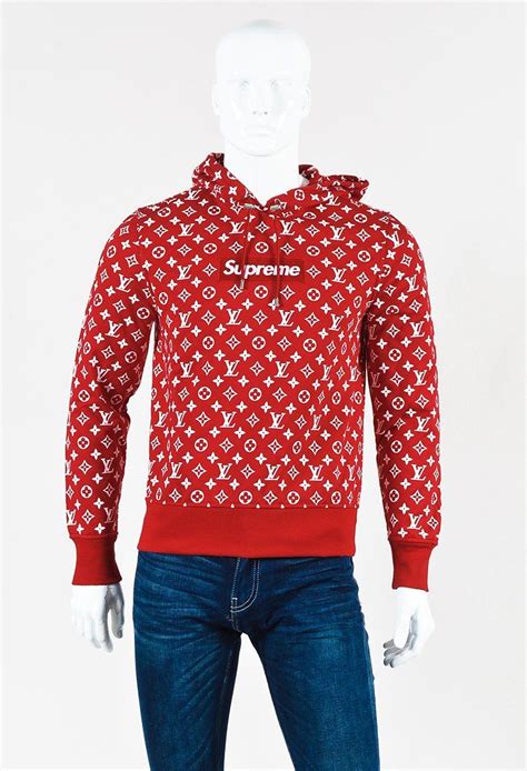 louis vuitton x supreme hoodie red white|supreme all over monogram hoody.